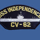 U.S NAVY SHIP HAT PATCH. USS INDEPENDENCE CV-62 CARRIER SHIP HAT PATCH U.S MADE