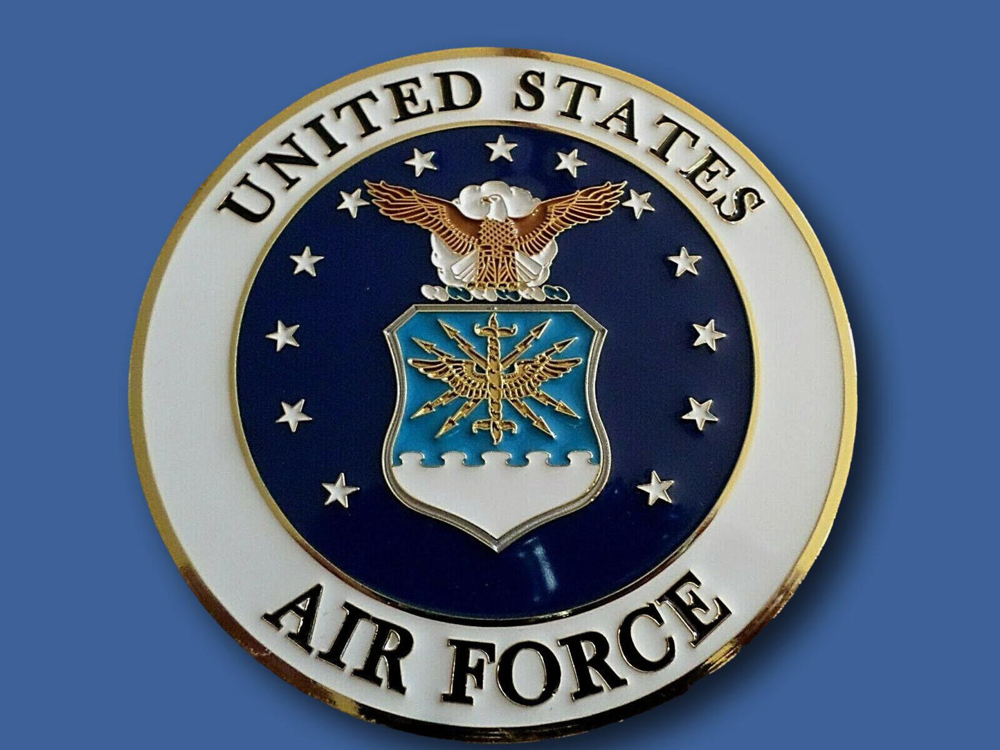 U.S AIR FORCE METAL MEDALLION ENAMEL SHADOW BOX PRESENTATION EMBLEM PLAQUE 4 X 4