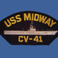 U.S NAVY SHIP HAT PATCH USS MIDWAY CV - 41 NAVY CARRIER USA MADE HEAT TRANSFER