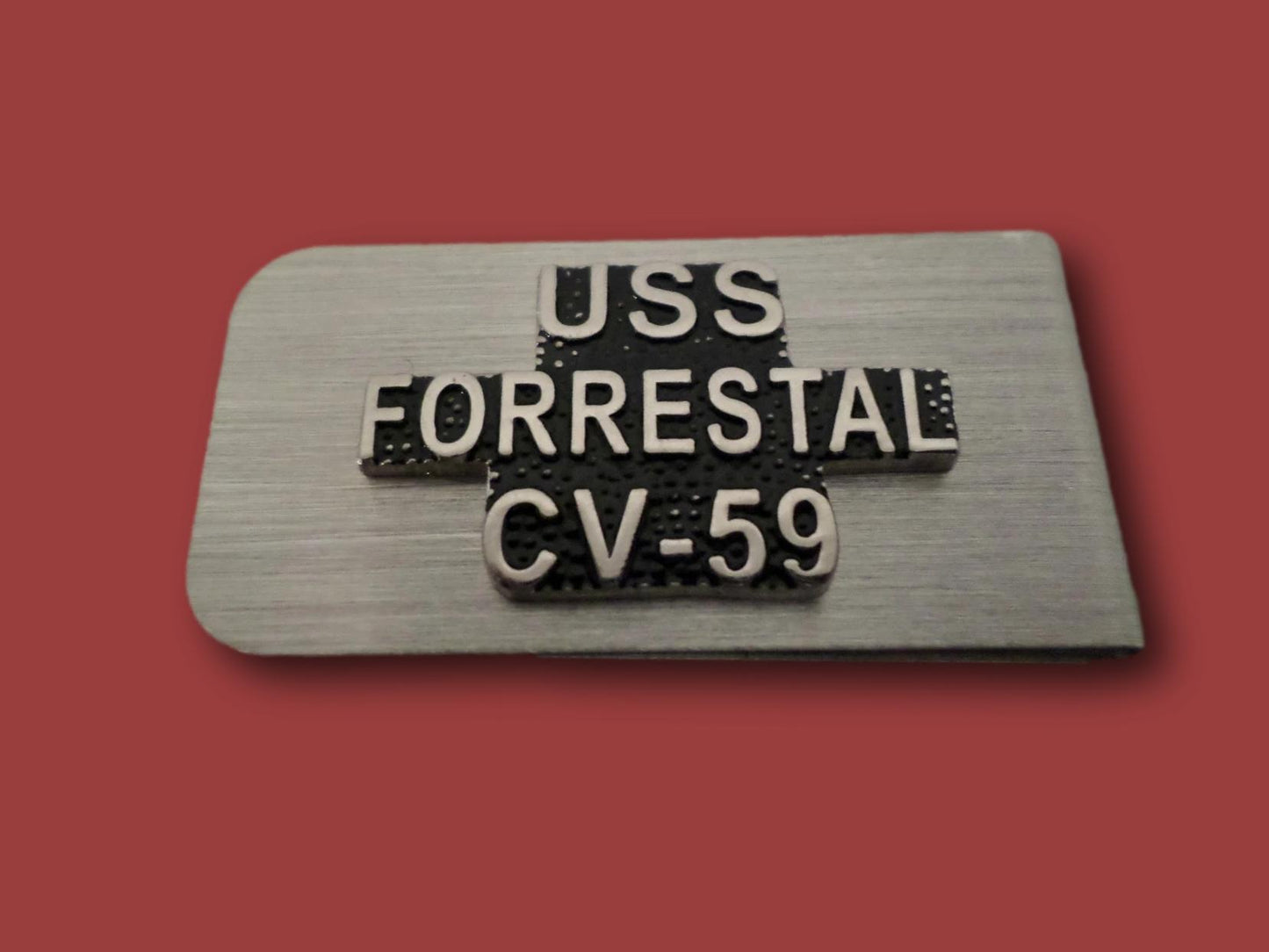 US MILITARY NAVY USS FORRESTAL CARRIER CV-59 STAINLESS STEEL MONEY CLIP USA MADE