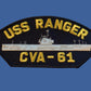 U.S NAVY SHIP HAT PATCH. USS RANGER CVA-61 SHIP PATCH U.S.A MADE NAVY CARRIER