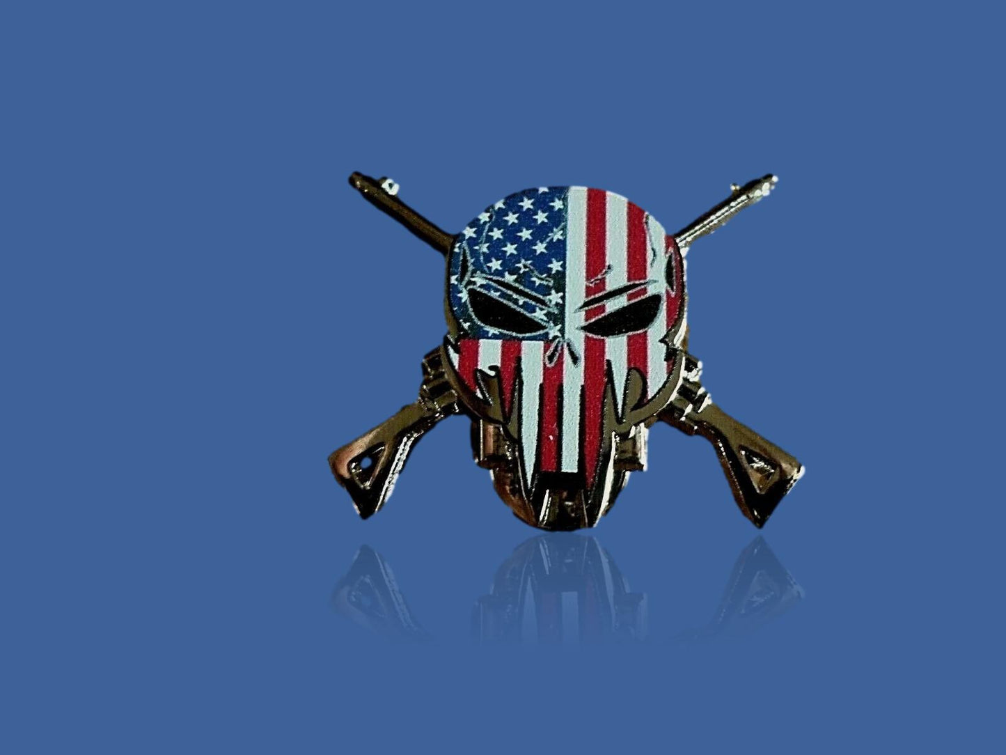 PATRIOTIC SKULL DEMON HAT PIN LAPEL DOUBLE POST PIN USA FLAG SKULL SNIPER