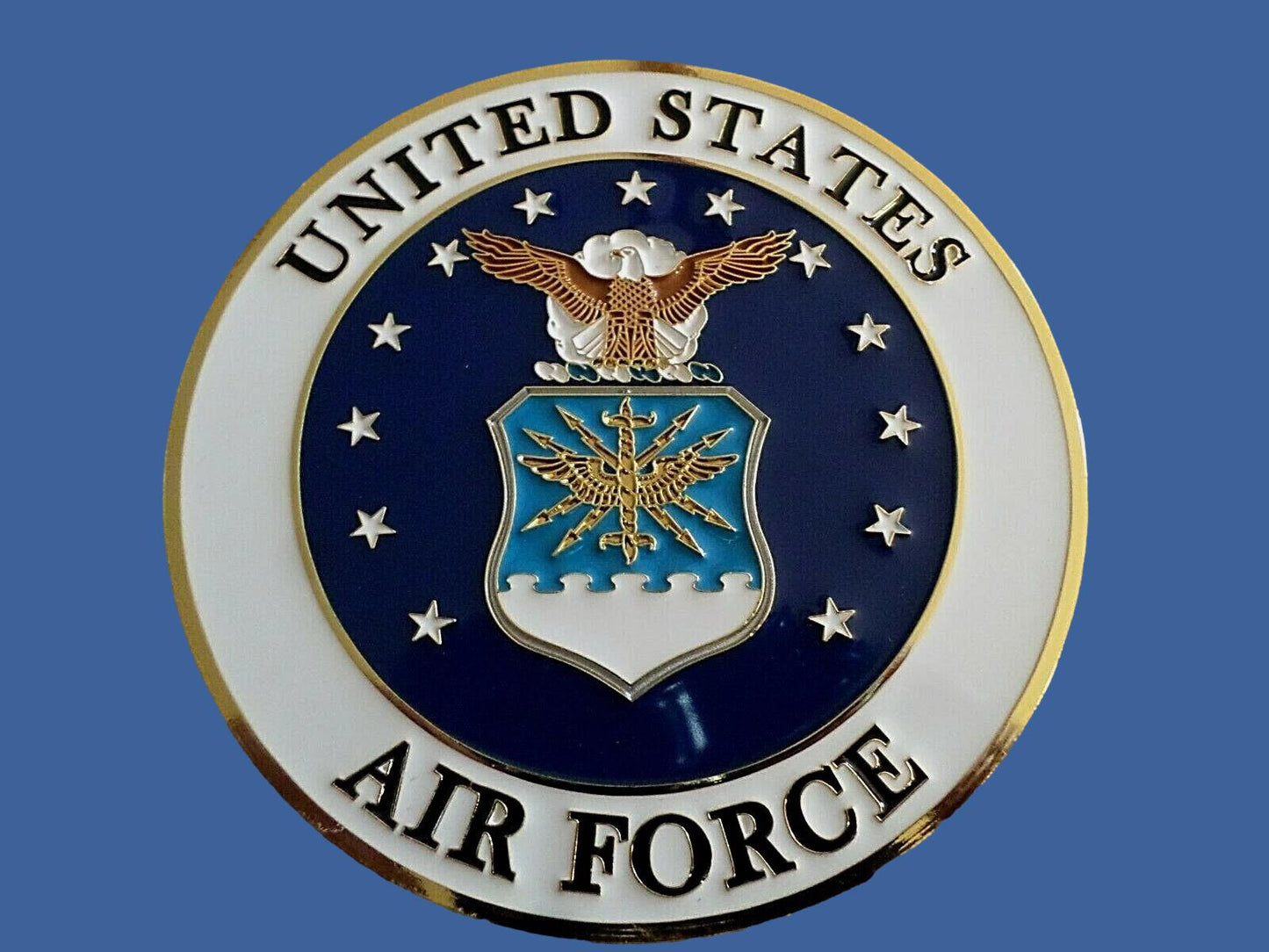 U.S AIR FORCE METAL MEDALLION ENAMEL SHADOW BOX PRESENTATION EMBLEM PLAQUE 4 X 4