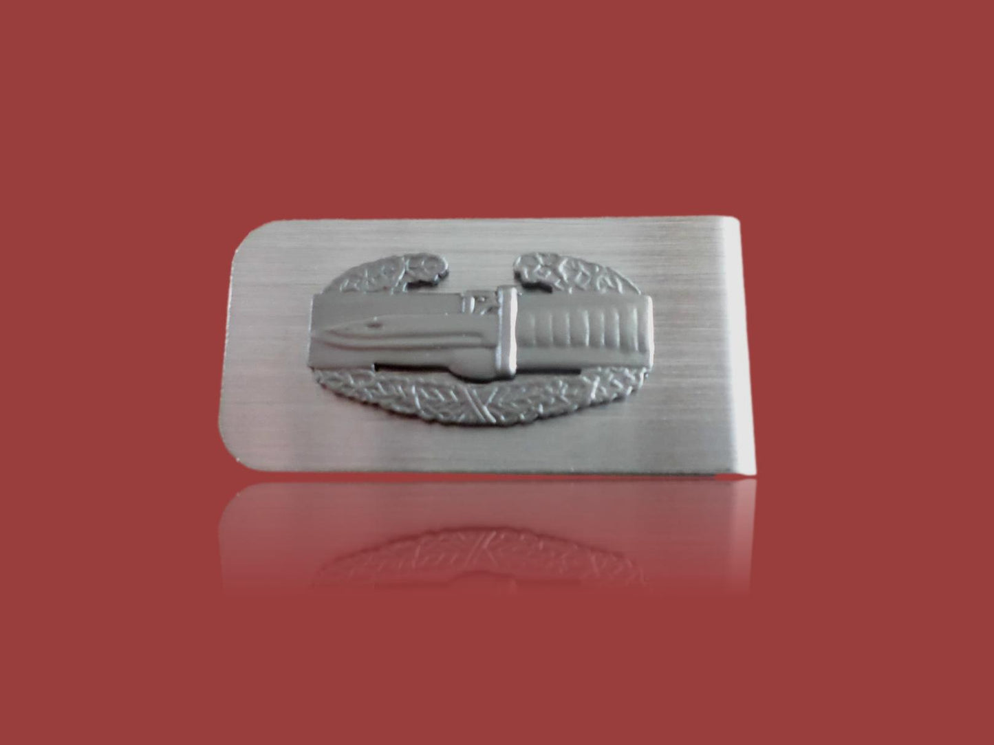 MILITARY ARMY COMBAT ACTION BADGE STAINLESS STEEL MONEY CLIP CAB U.S.A MADE