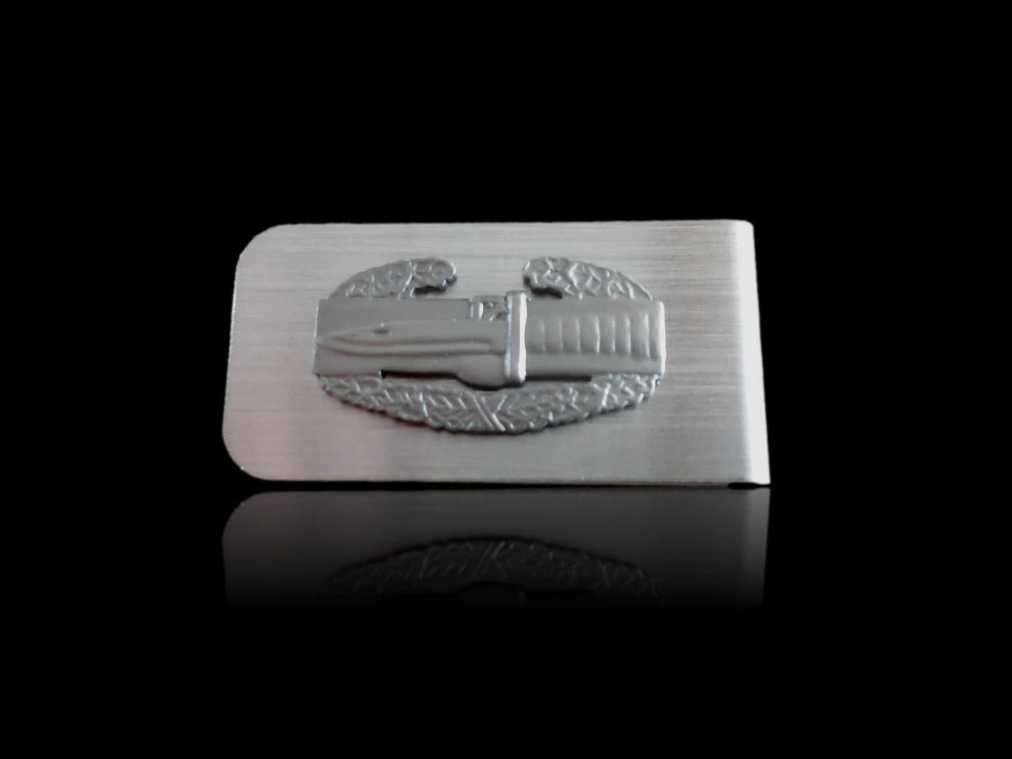 MILITARY ARMY COMBAT ACTION BADGE STAINLESS STEEL MONEY CLIP CAB U.S.A MADE
