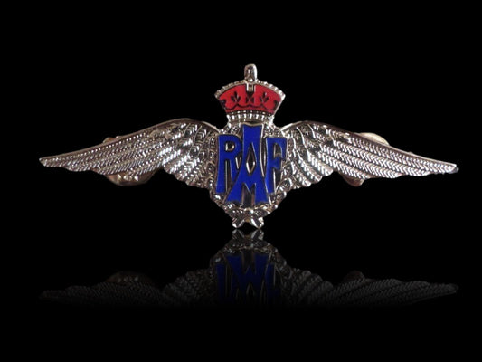 BRITISH ROYAL AIR FORCE MILITARY WINGS BADGE 3 1/4" DOUBLE POST METAL PIN