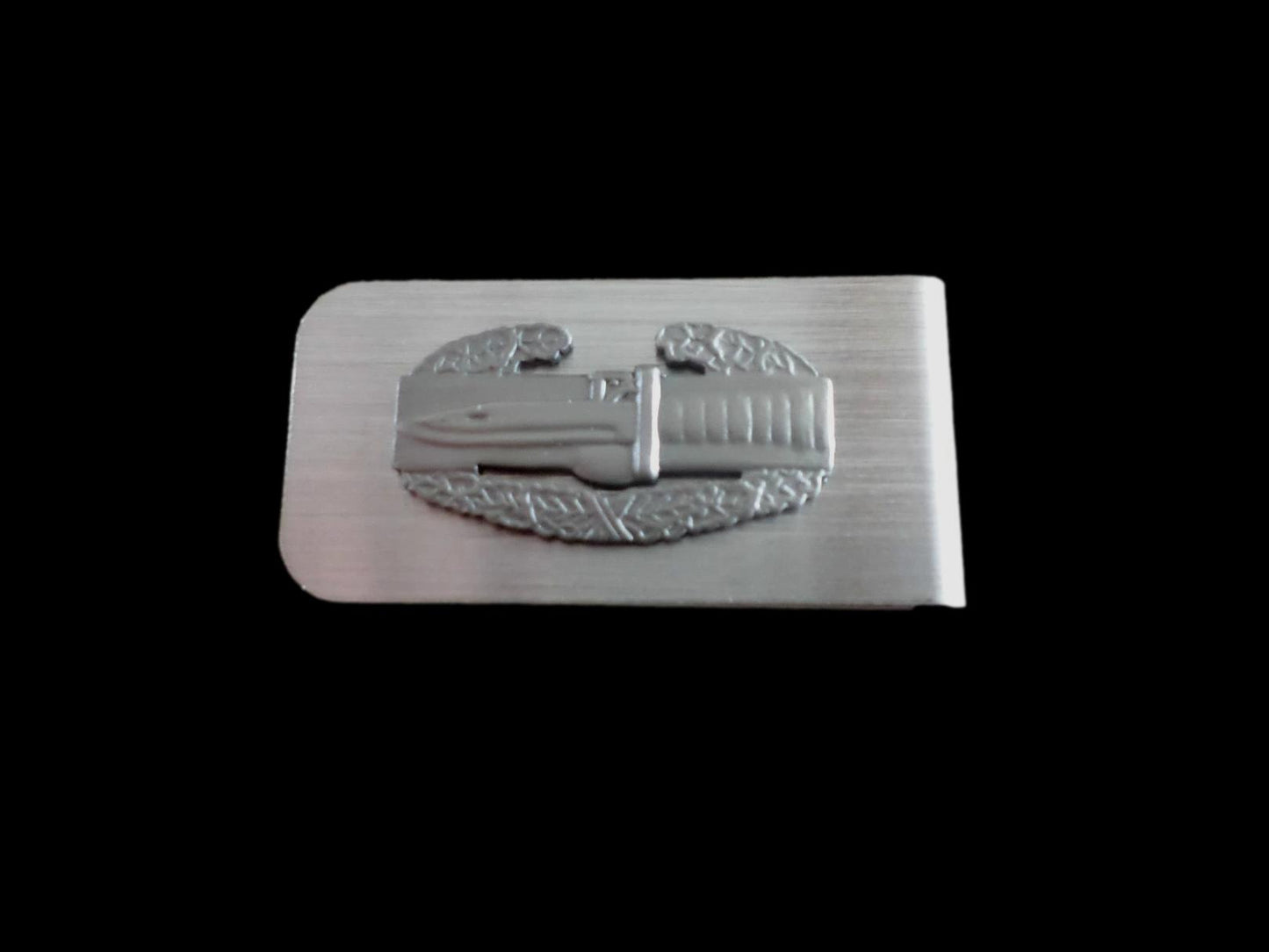 MILITARY ARMY COMBAT ACTION BADGE STAINLESS STEEL MONEY CLIP CAB U.S.A MADE