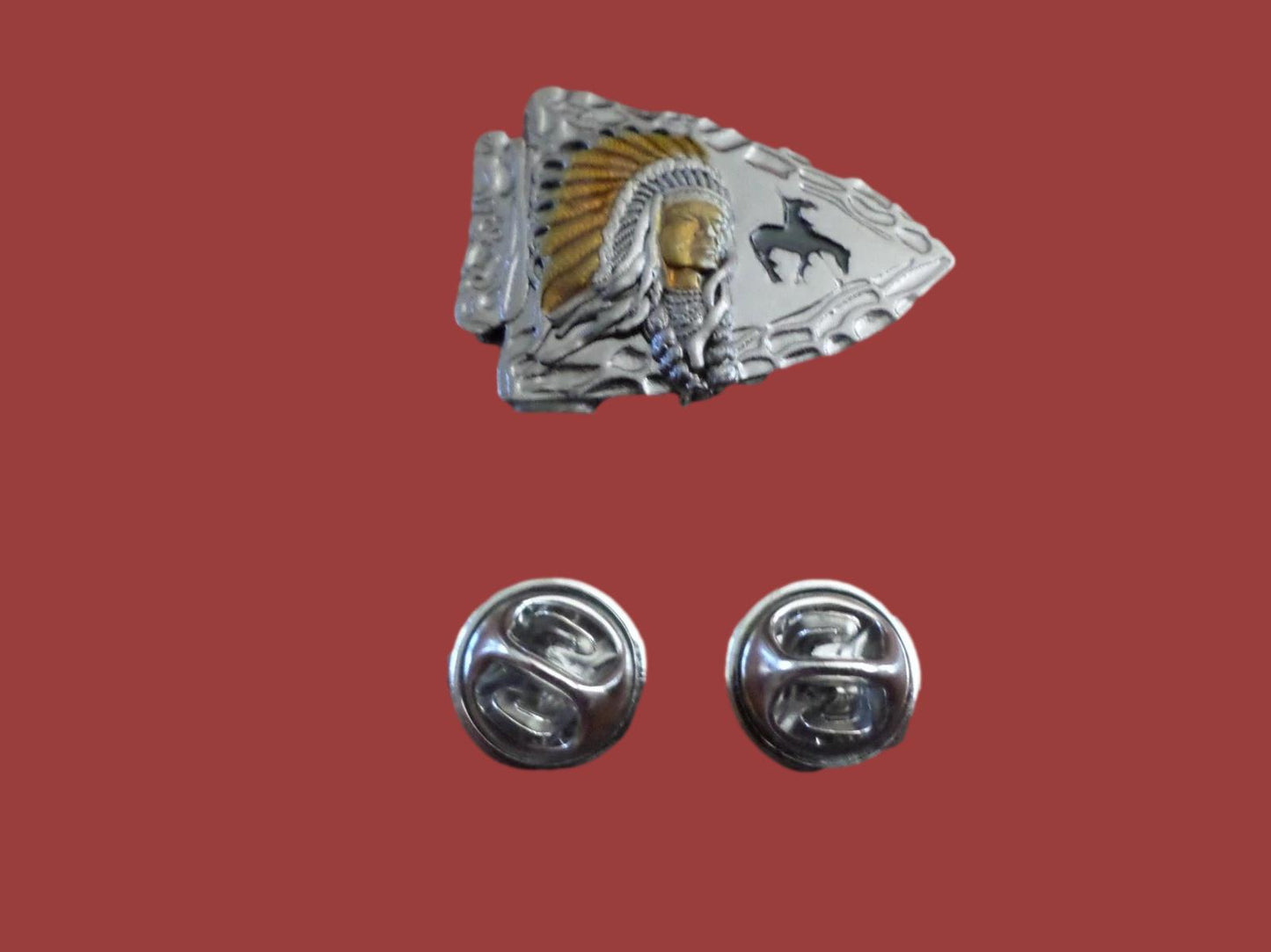 Native American Chief Arrow Head Lapel Pin Tie Tac Hat Pin Double Post Back