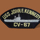 U.S NAVY SHIP HAT PATCH. USS JOHN F. KENNEDY CV-67 CARRIE USA MADE HEAT TRANSFER