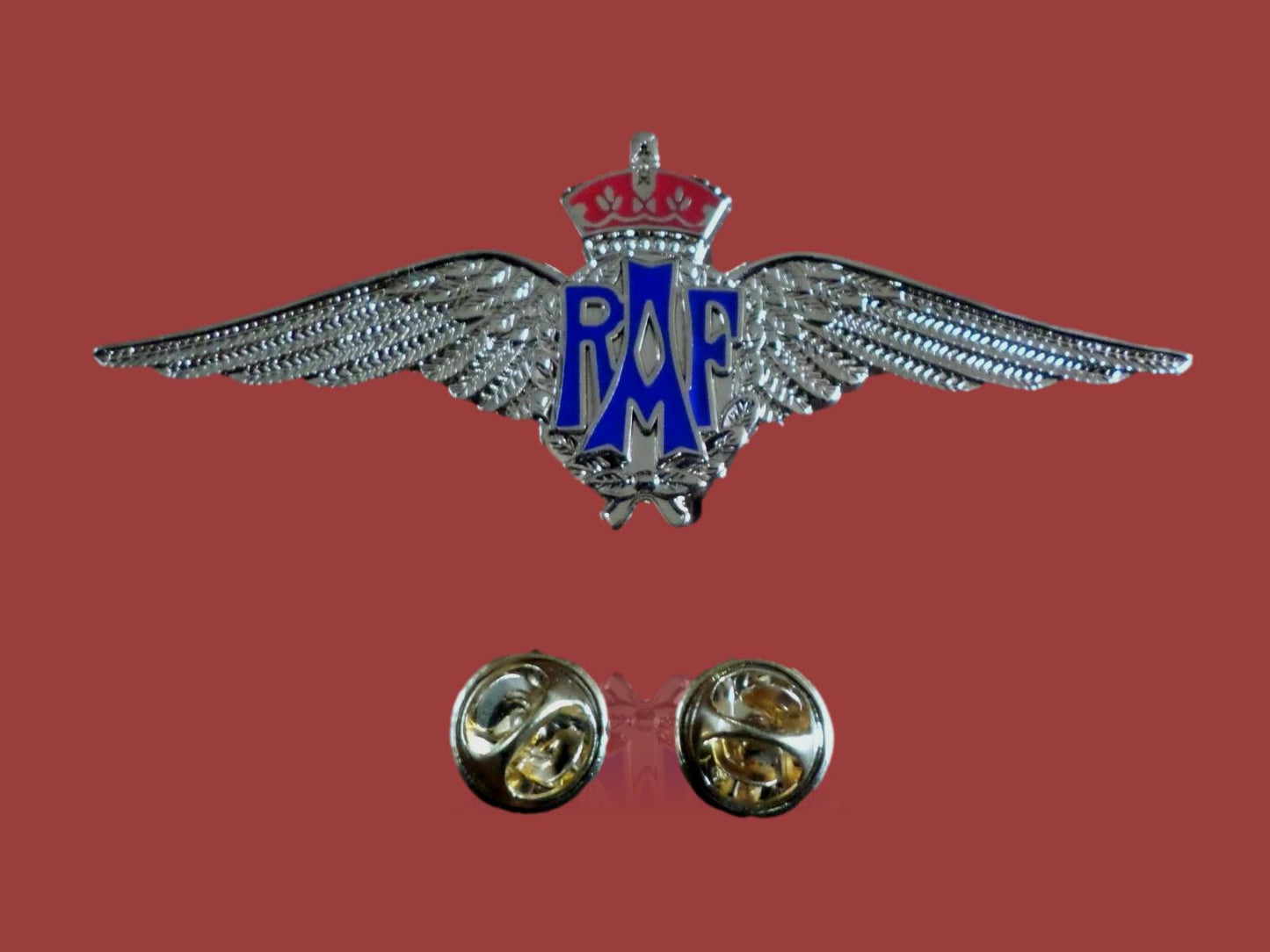 BRITISH ROYAL AIR FORCE MILITARY WINGS BADGE 3 1/4" DOUBLE POST METAL PIN