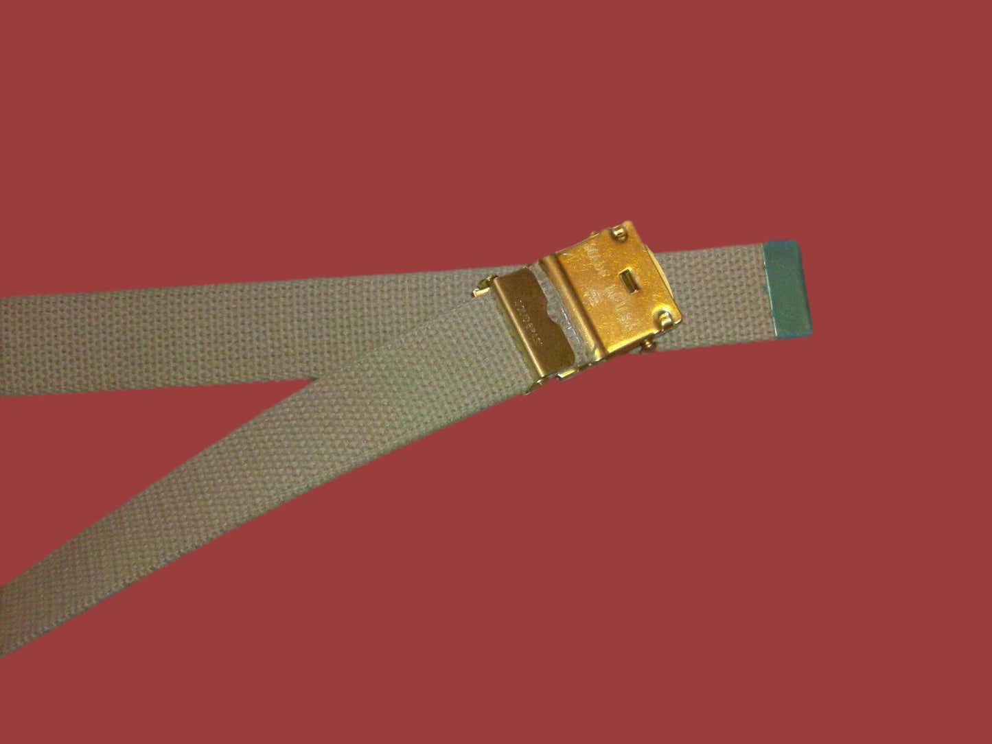 U.S MILITARY STYLE KHAKI WEB BELT WITH NAVY SEALS SILVER INSIGNIA BRASS BUCKLE