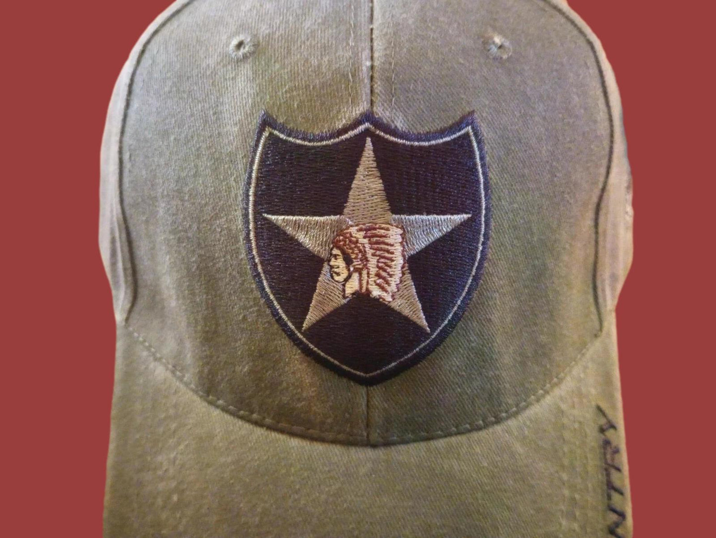 ARMY 2d INFANTRY DIVISION HAT EMBROIDERED U.S MILITARY CAP OD GREEN STONEWASHED