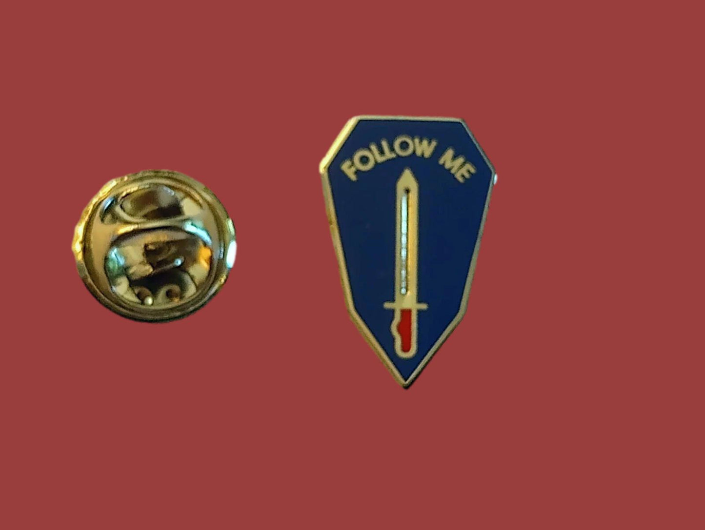 U.S MILITARY ARMY INFANTRY SCHOOL FOLLOW ME LAPEL PIN HAT PIN MINIATURE