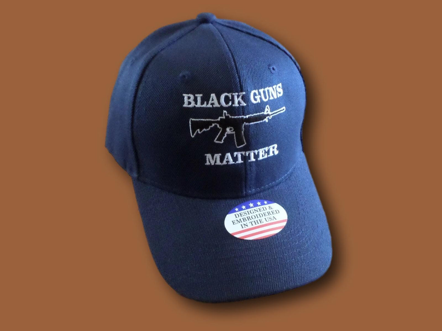 BLACK GUNS MATTER 6 PANEL CAP EMBROIDERED HAT 2nd AMENDMENT NAVY BLUE