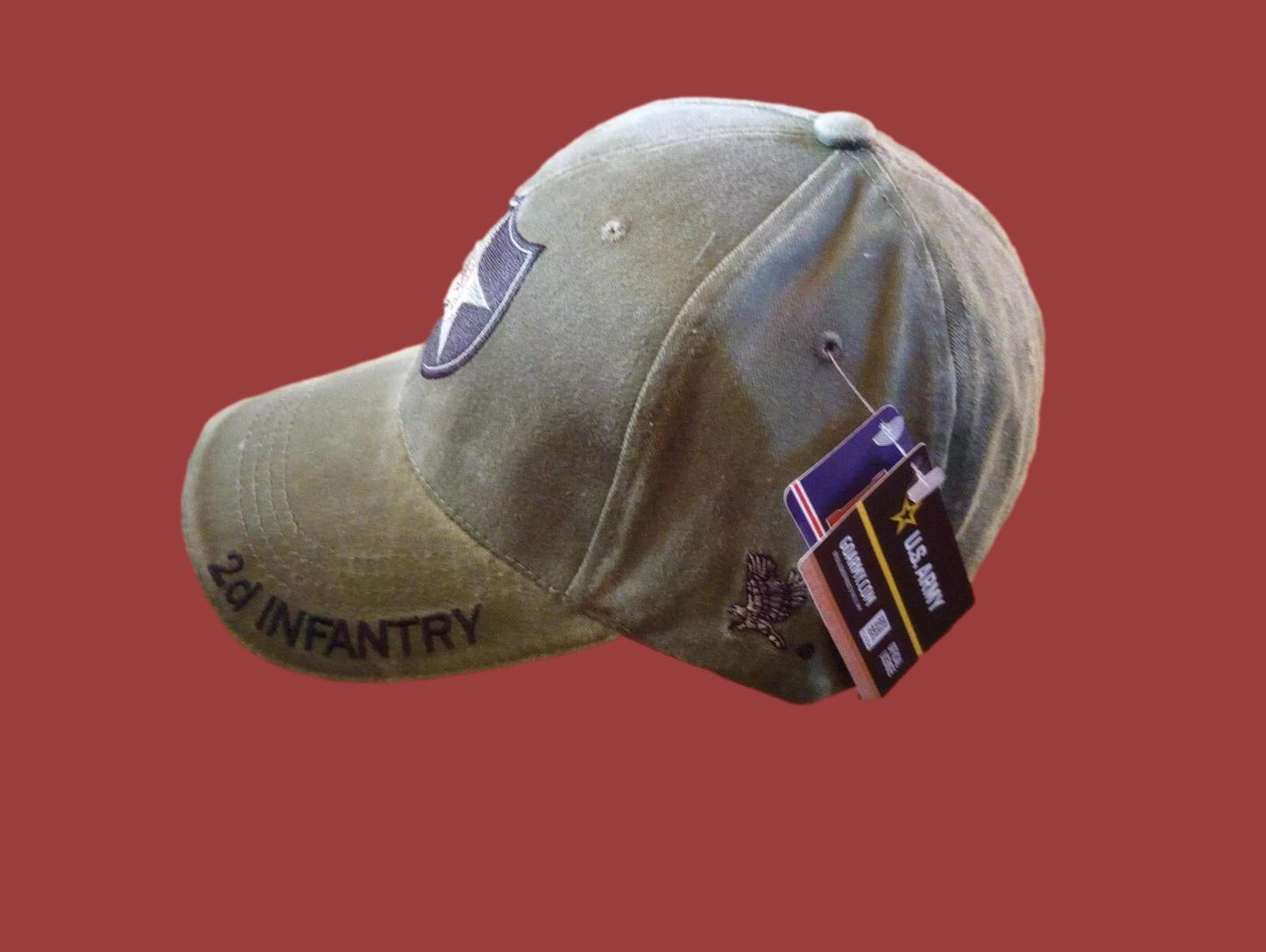 ARMY 2d INFANTRY DIVISION HAT EMBROIDERED U.S MILITARY CAP OD GREEN STONEWASHED