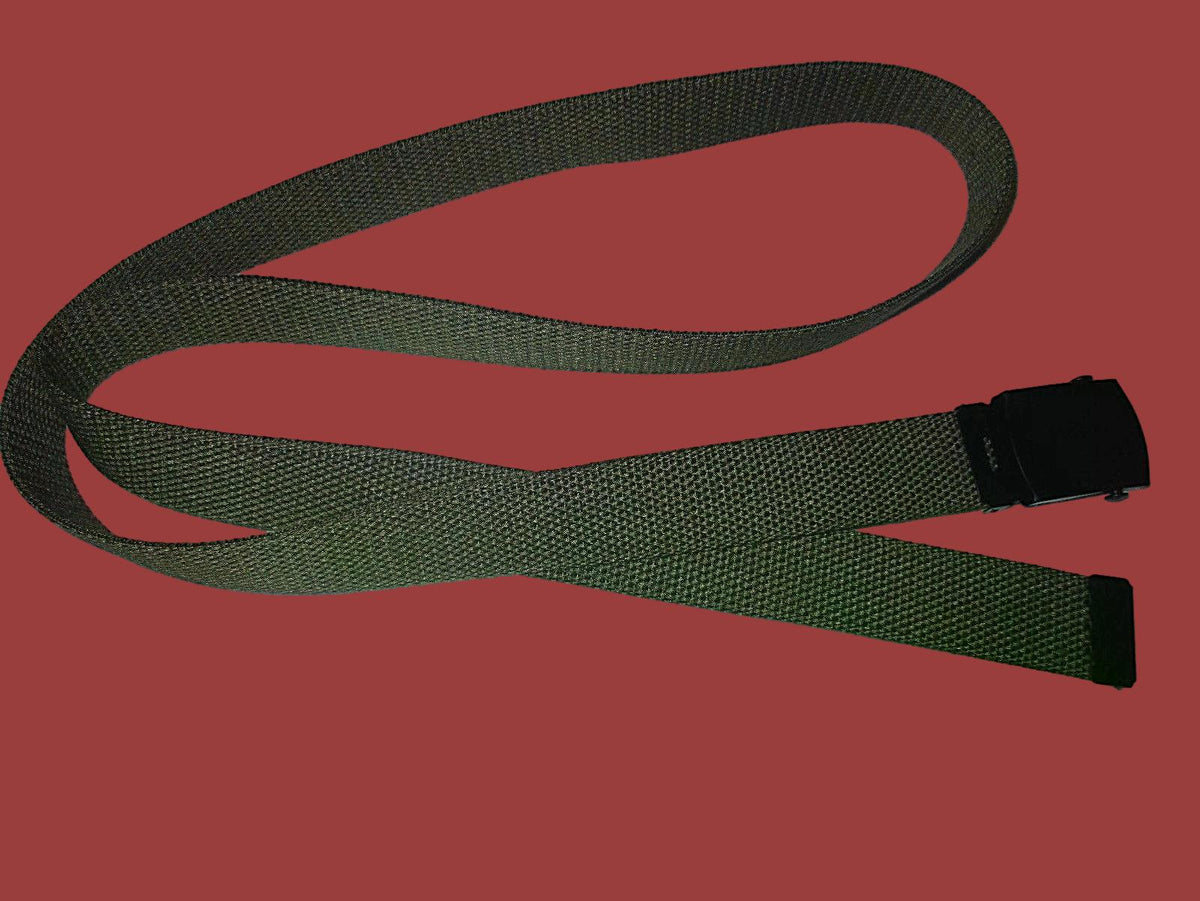 US MILITARY GRADE OD GREEN HEAVY WEB BELT WITH BLACK BUCKLE 54 INCHES USA MADE