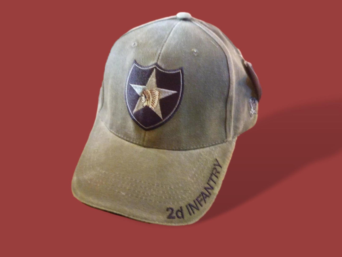 ARMY 2d INFANTRY DIVISION HAT EMBROIDERED U.S MILITARY CAP OD GREEN STONEWASHED