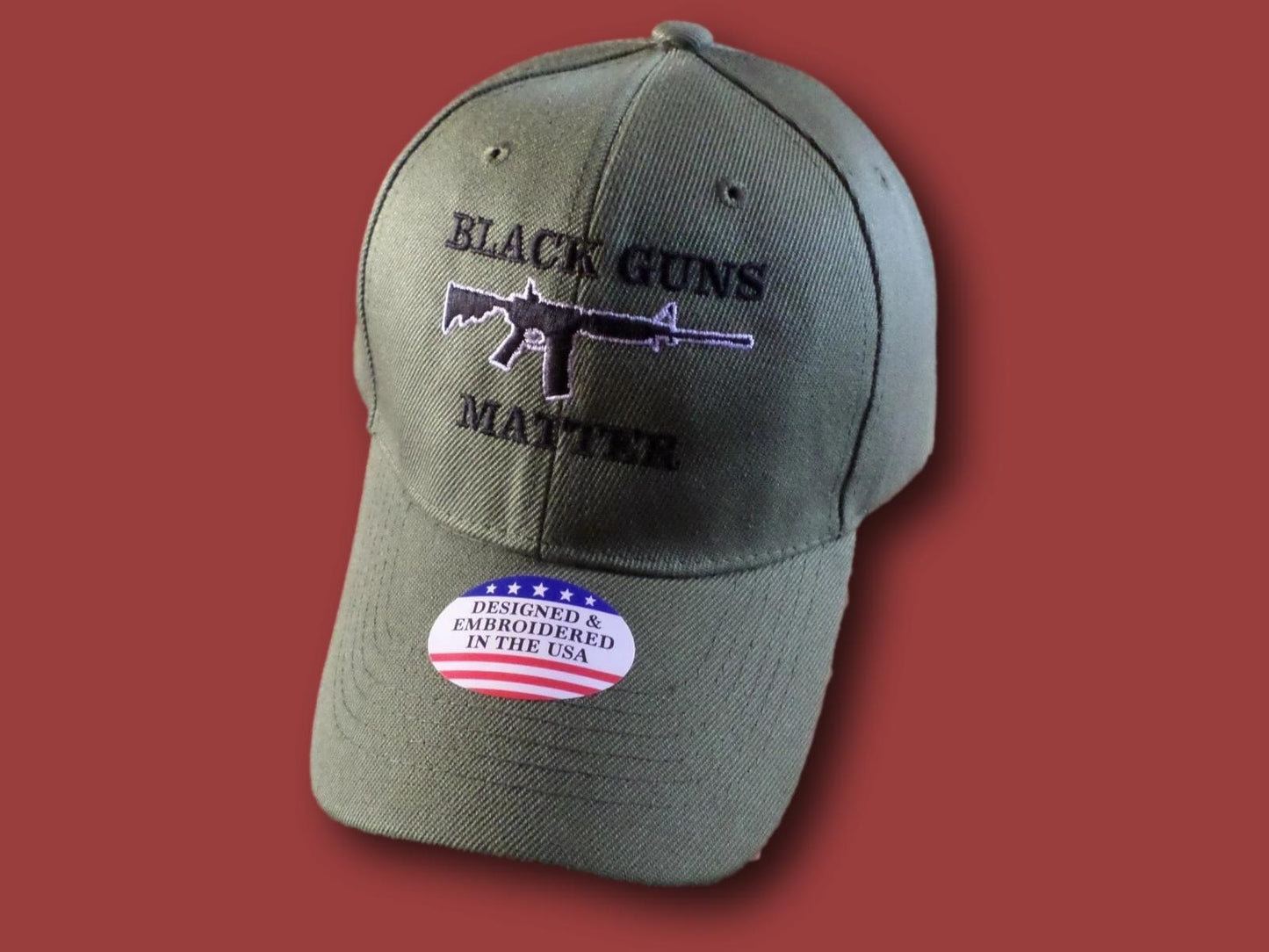 BLACK GUNS MATTER 6 PANEL CAP EMBROIDERED HAT 2nd AMENDMENT OD GREEN