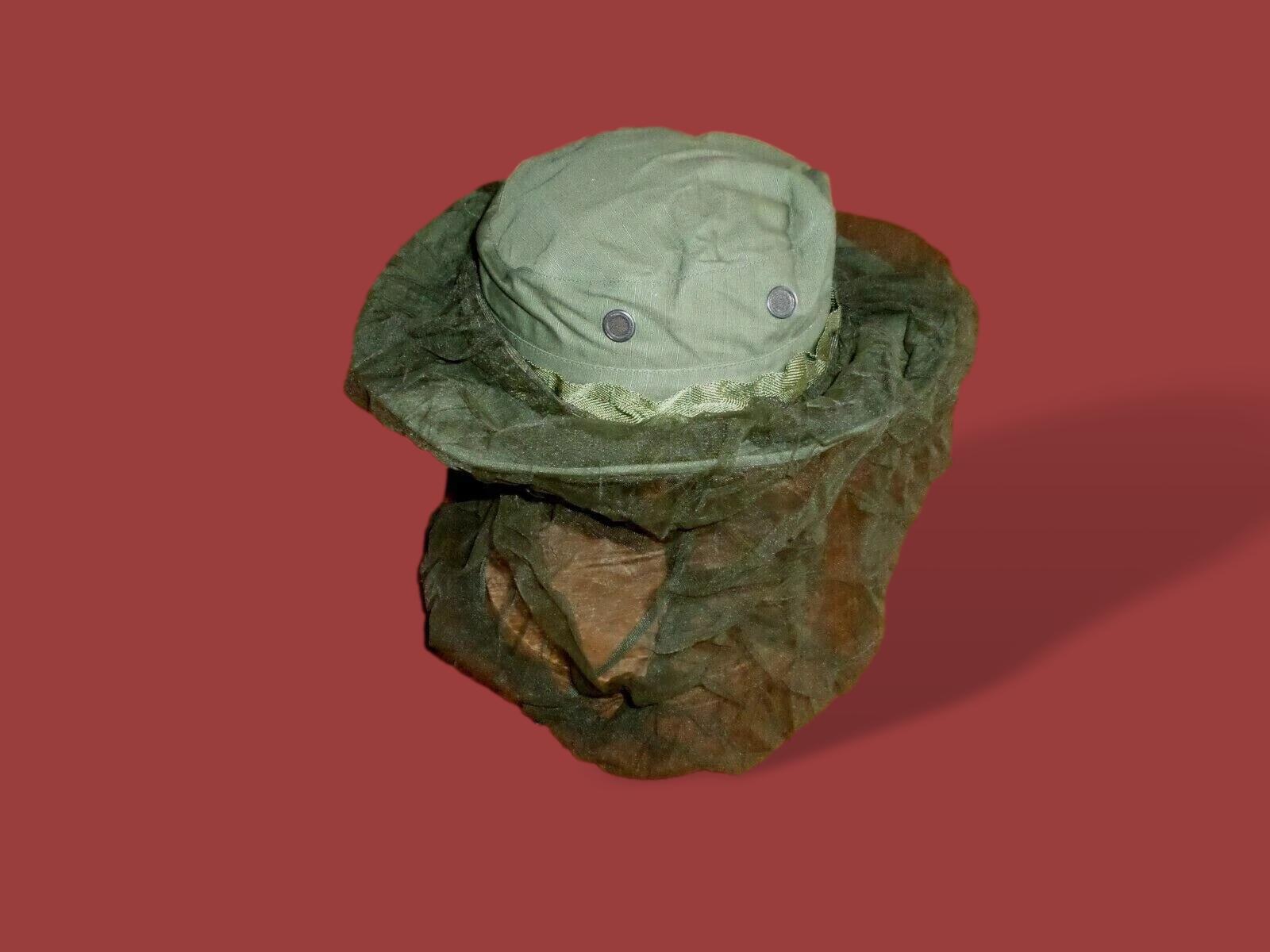 MILITARY VIETNAM BOONIE RIP-STOP JUNGLE HAT WITH NET OD GREEN 1969