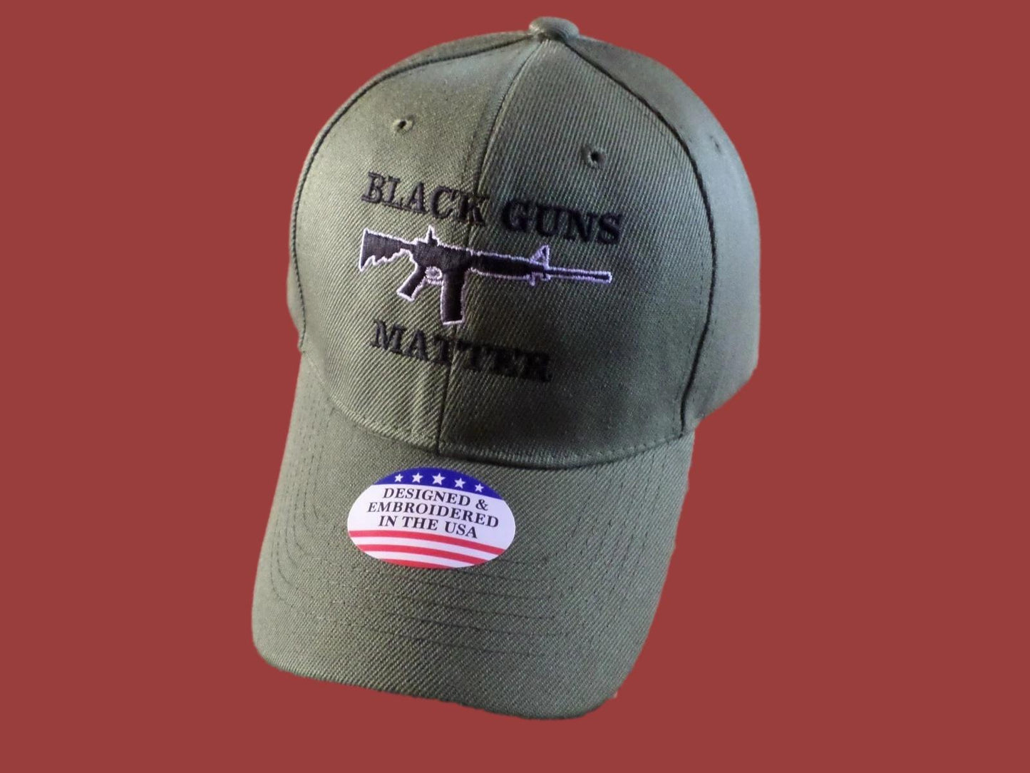 BLACK GUNS MATTER 6 PANEL CAP EMBROIDERED HAT 2nd AMENDMENT OD GREEN