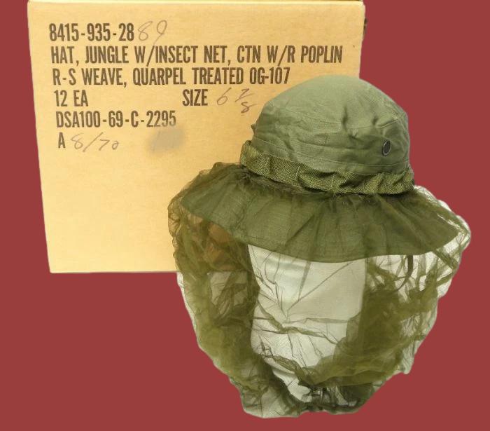 MILITARY VIETNAM BOONIE RIP-STOP JUNGLE HAT WITH NET OD GREEN 1969