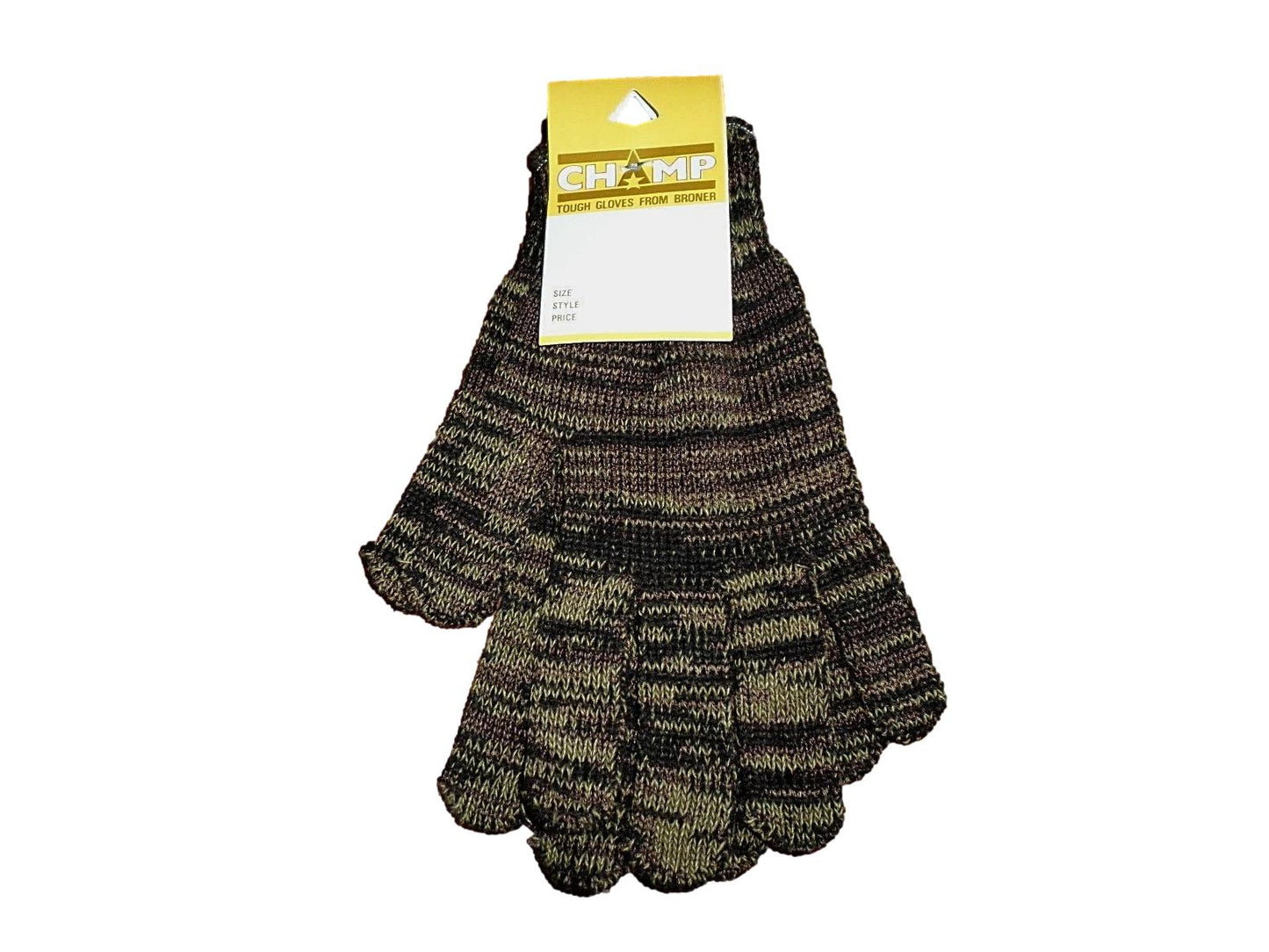 BROWN CAMOUFLAGE  FLEECE GLOVES  MADE IN THE U.S.A  BRONER GLOVE COMPANY