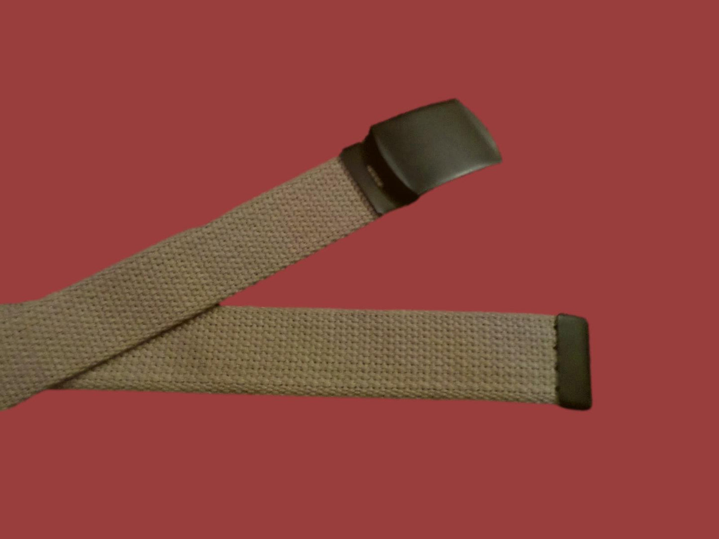 US MILITARY GRADE KHAKI WEB BELT WITH BLACK BUCKLE 54 INCHES USA MADE HEAVY WEB