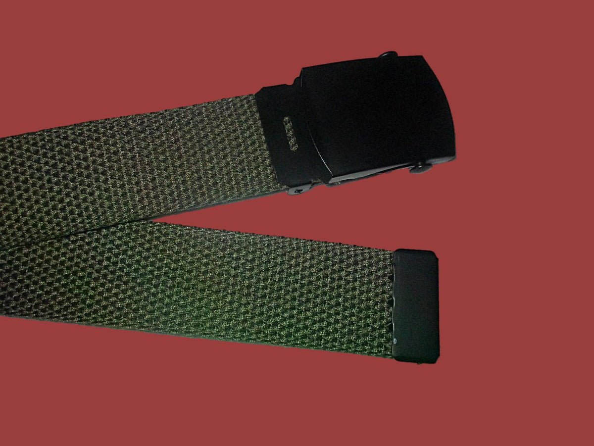 US MILITARY GRADE OD GREEN HEAVY WEB BELT WITH BLACK BUCKLE 54 INCHES USA MADE