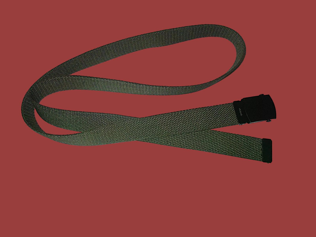 US MILITARY GRADE OD GREEN HEAVY WEB BELT WITH BLACK BUCKLE 54 INCHES USA MADE