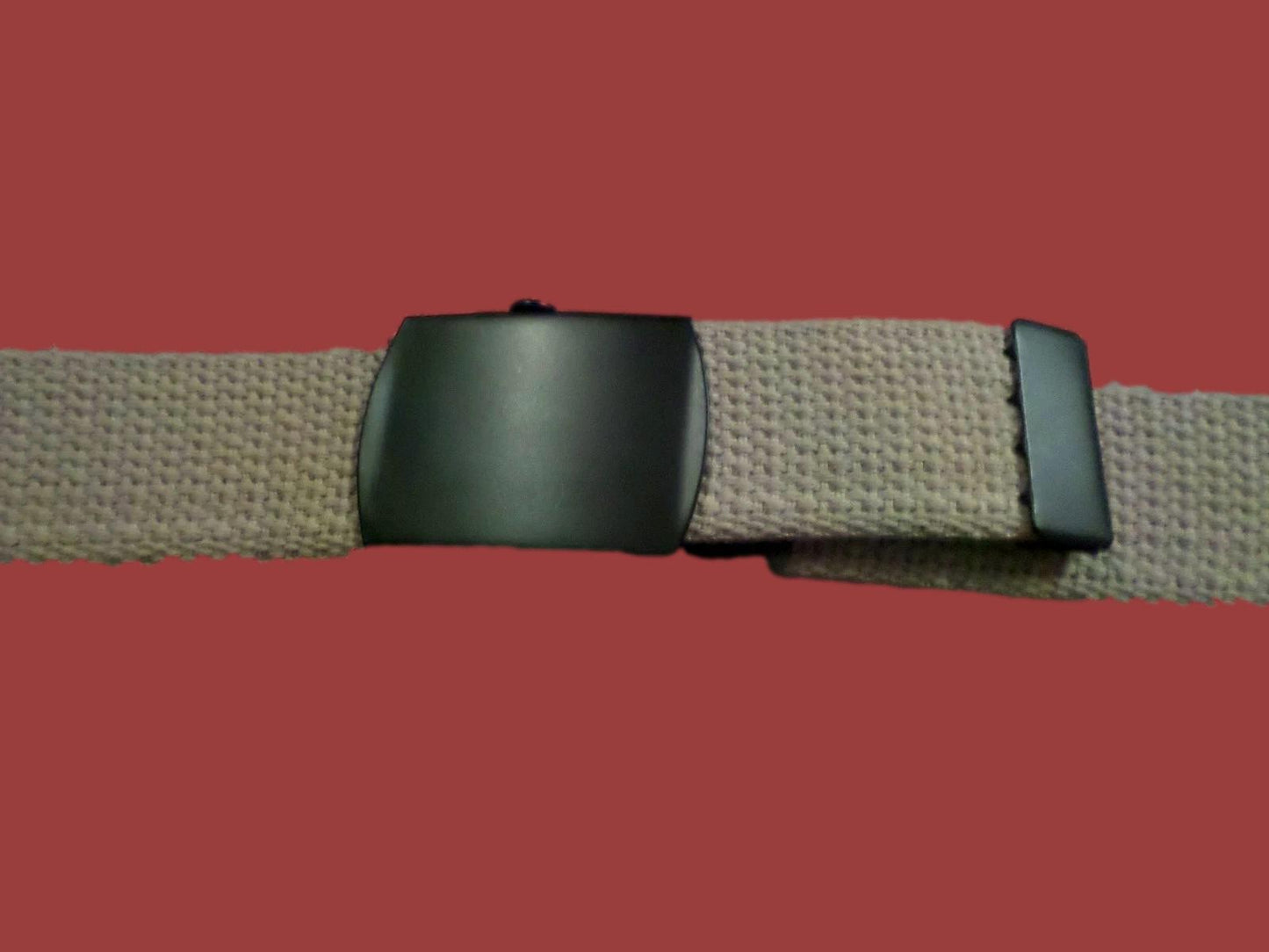 US MILITARY GRADE KHAKI WEB BELT WITH BLACK BUCKLE 54 INCHES USA MADE HEAVY WEB