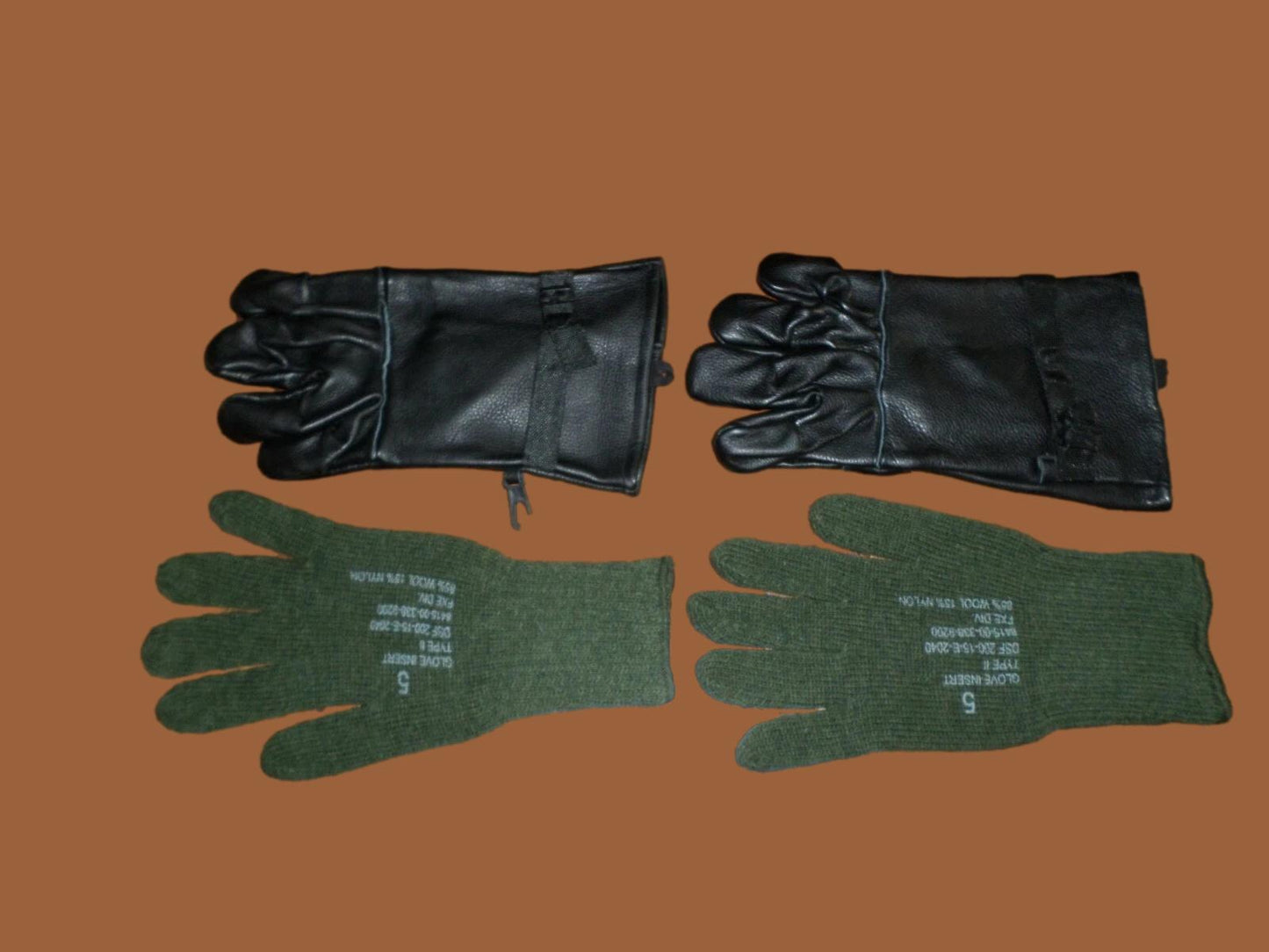 U.S MILITARY STYLE D-3A LEATHER GLOVES COLD WET WEATHER SIZE 5 LARGE W/LINER