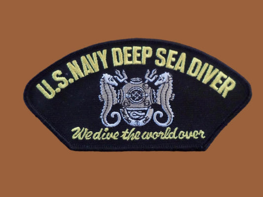 U.S NAVY DEEP SEA DIVER WE DIVE THE WORLD OVER HAT PATCH USA MADE HEAT TRANSFER