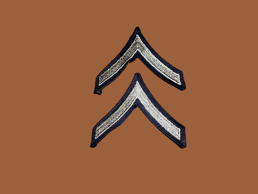 ORIGINAL US ARMY WWII PRIVATE PFC STRIPES SILVER ON BLACK TWILL PATCHES