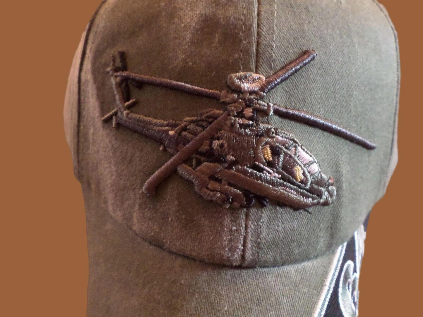 U.S ARMY AH-64 APACHE HAT EMBROIDERED MILITARY BALL CAP STONE WASHED OD GREEN