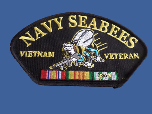 U.S MILITARY NAVY SEABEE VIETNAM VETERAN HAT PATCH  3" X 5.25"