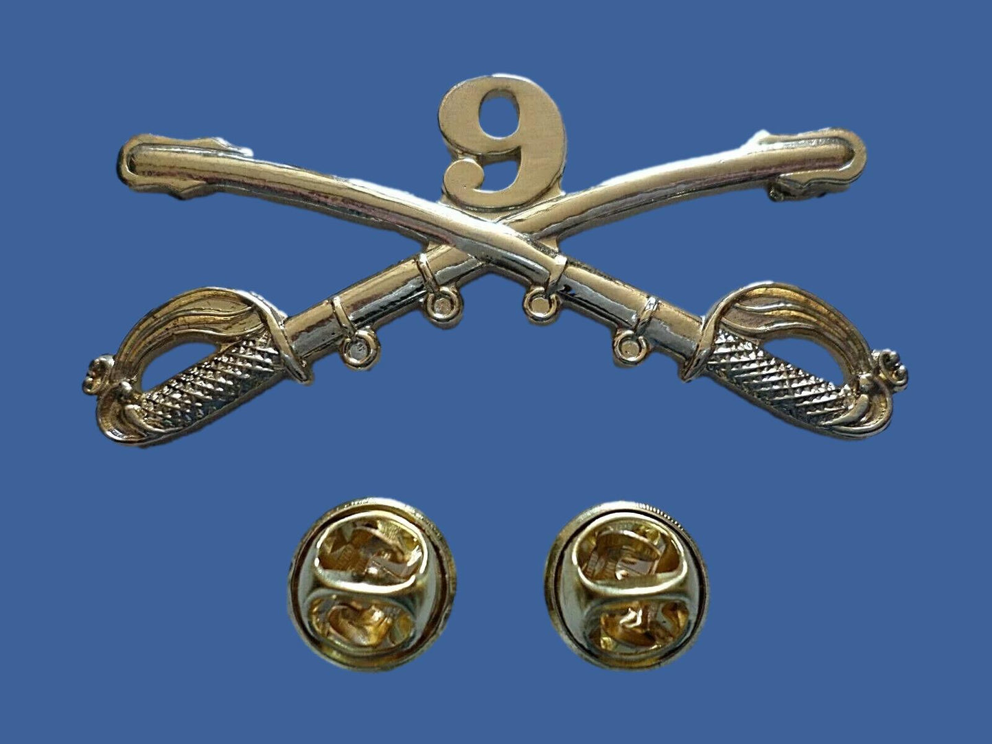 9th CAVALRY SWORDS SABERS  MILITARY HAT PIN REGIMENT BADGE BUFFALO SOLDIERS