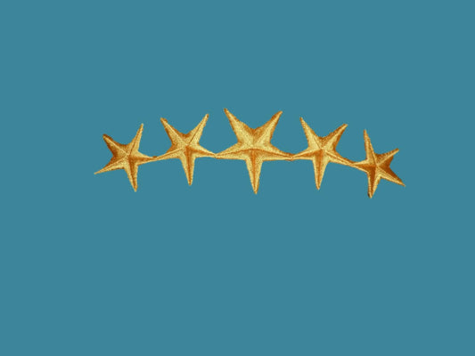 U.S MILITARY OR POLICE EMBROIDERED GOLD FIVE STARS FRETTING IRON ON PATCH