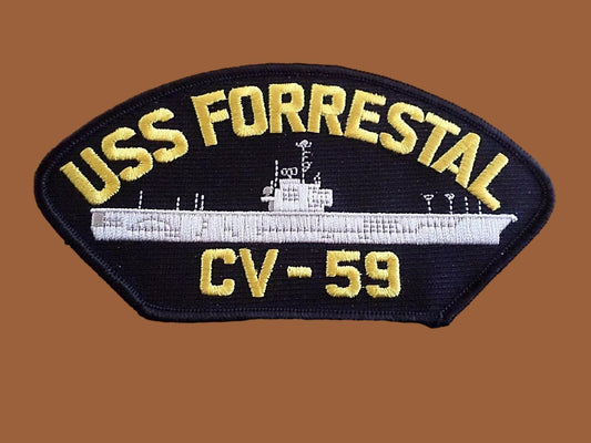 USS FORRESTAL CV-59 U.S NAVY SHIP HAT PATCH  NAVY CARRIER USA MADE HEAT TRANSFER