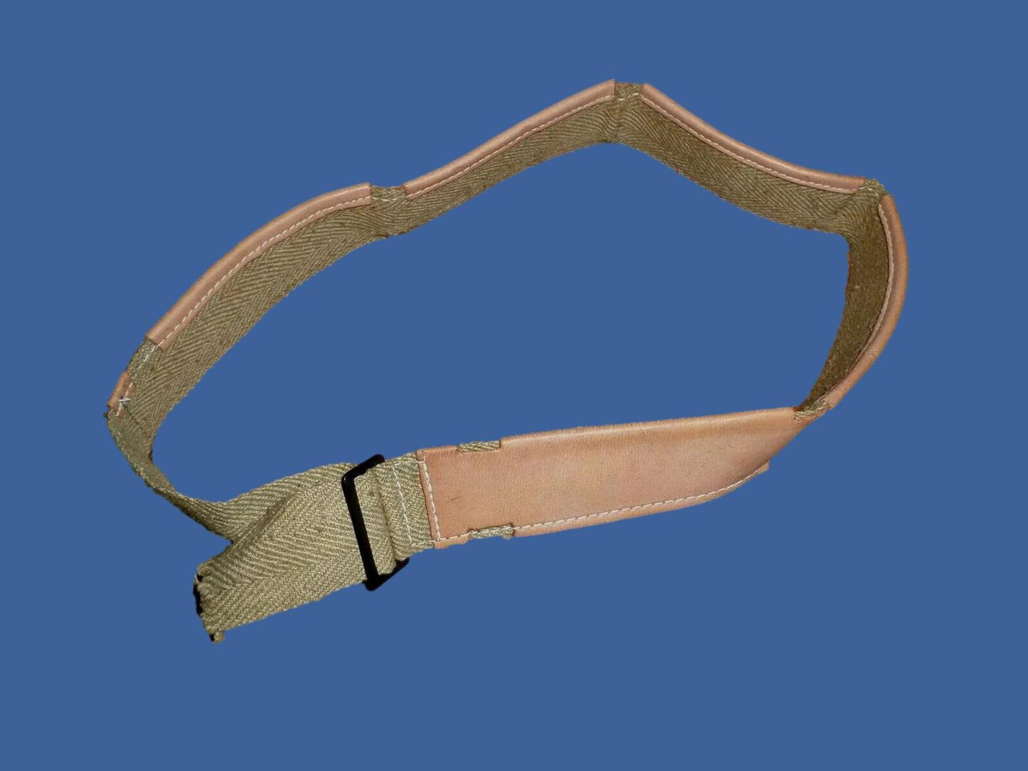 VINTAGE LEATHER SWEATBAND M1 HELMET LINER ADJUSTABLE KHAKI COTTON WEB