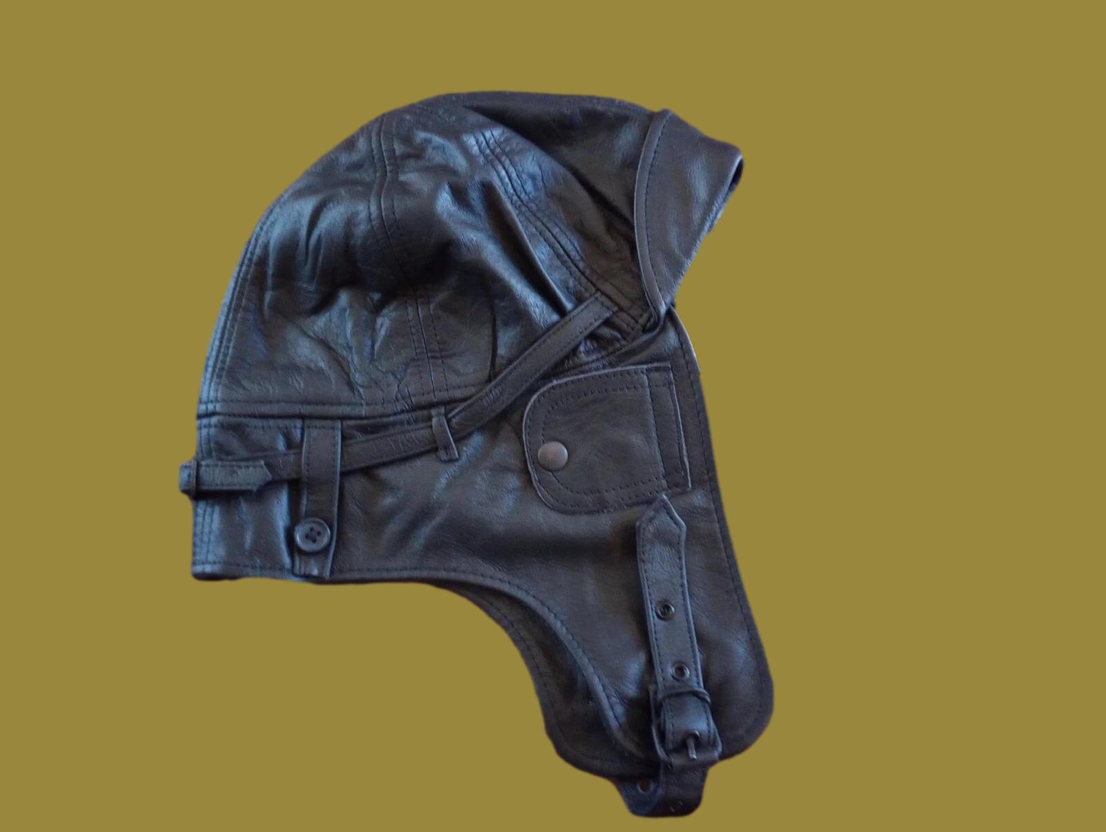 LEATHER AVIATOR HELMET CAP WWII GERMAN BLACK NEW REPRODUCTION X