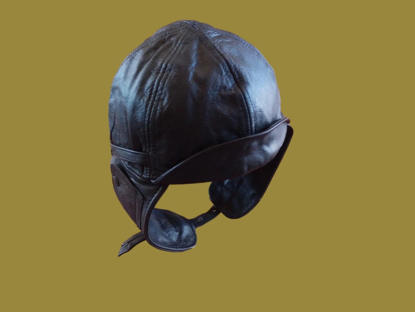 LEATHER AVIATOR HELMET CAP WWII GERMAN BLACK NEW REPRODUCTION X-LARGE