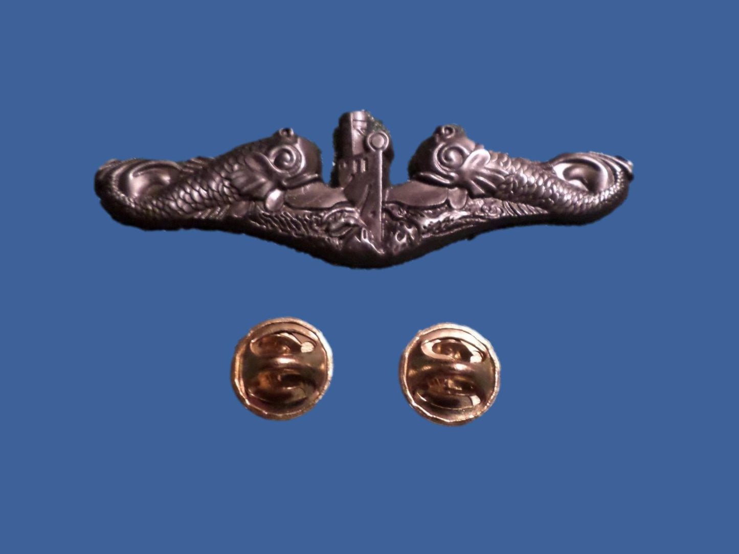 U.S MILITARY NAVY SILVER ENLISTED SUBMARINE PIN BADGE DOUBLE CLUTCH BACK
