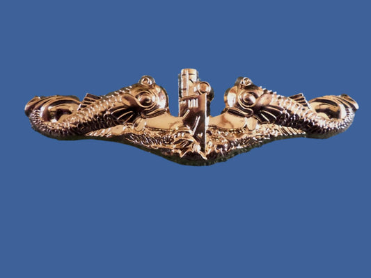U.S MILITARY NAVY GOLD SUBMARINE PIN BADGE OFFICERS DOUBLE CLUTCH BACK METAL
