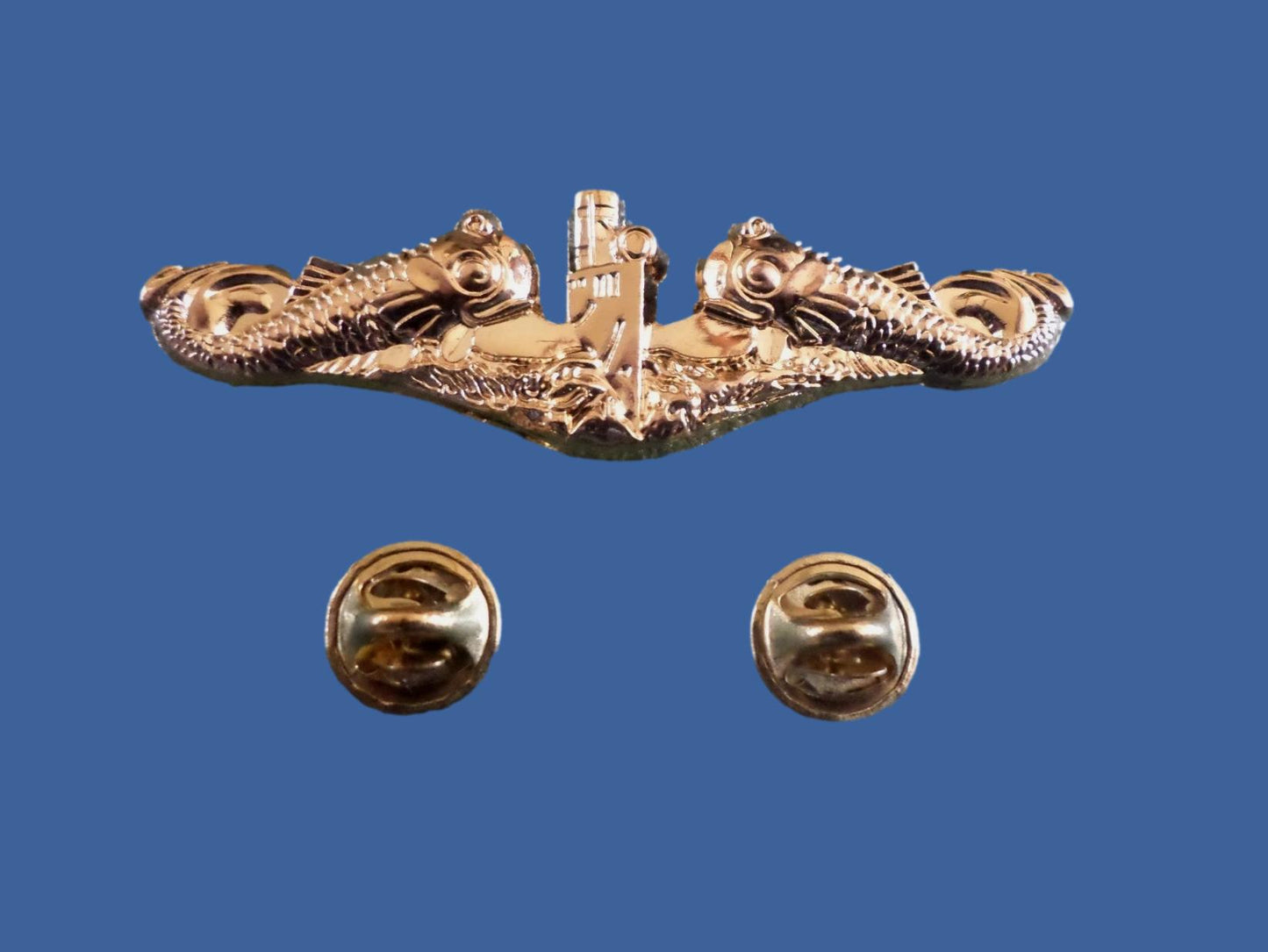 U.S MILITARY NAVY GOLD SUBMARINE PIN BADGE OFFICERS DOUBLE CLUTCH BACK METAL