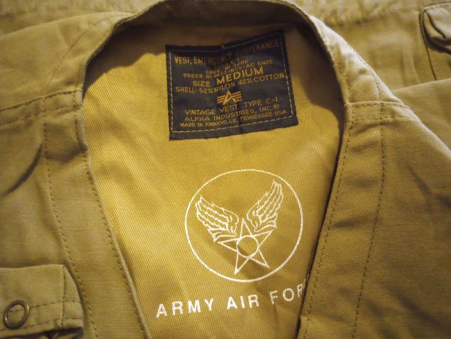 VINTAGE C-1 U.S ARMY AIR FORCE SUSTENANCE SURVIVAL VEST ALPHA INDUSTRIES MEDIUM