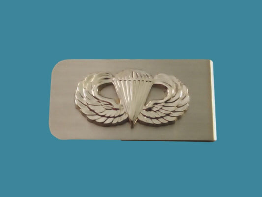 U.S MILITARY ARMY PARATROOPER JUMP WINGS STAINLESS MONEY CLIP U.S.A MADE