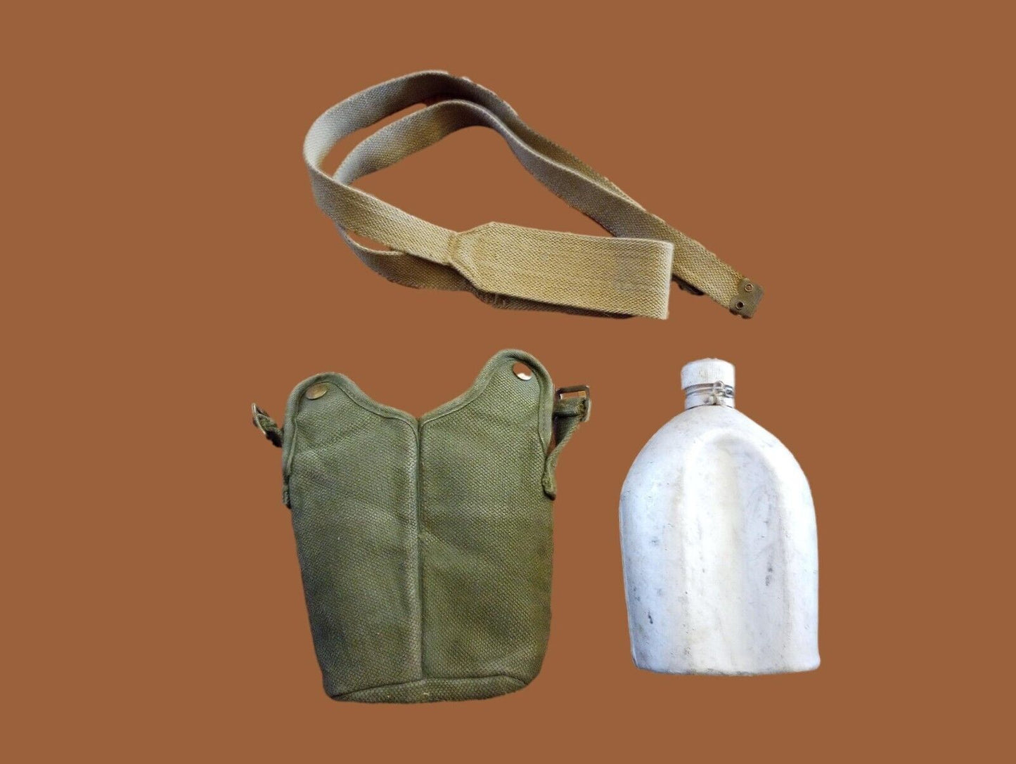 Vintage Military Canteen With Shoulder Strap And Cover Original Surplus