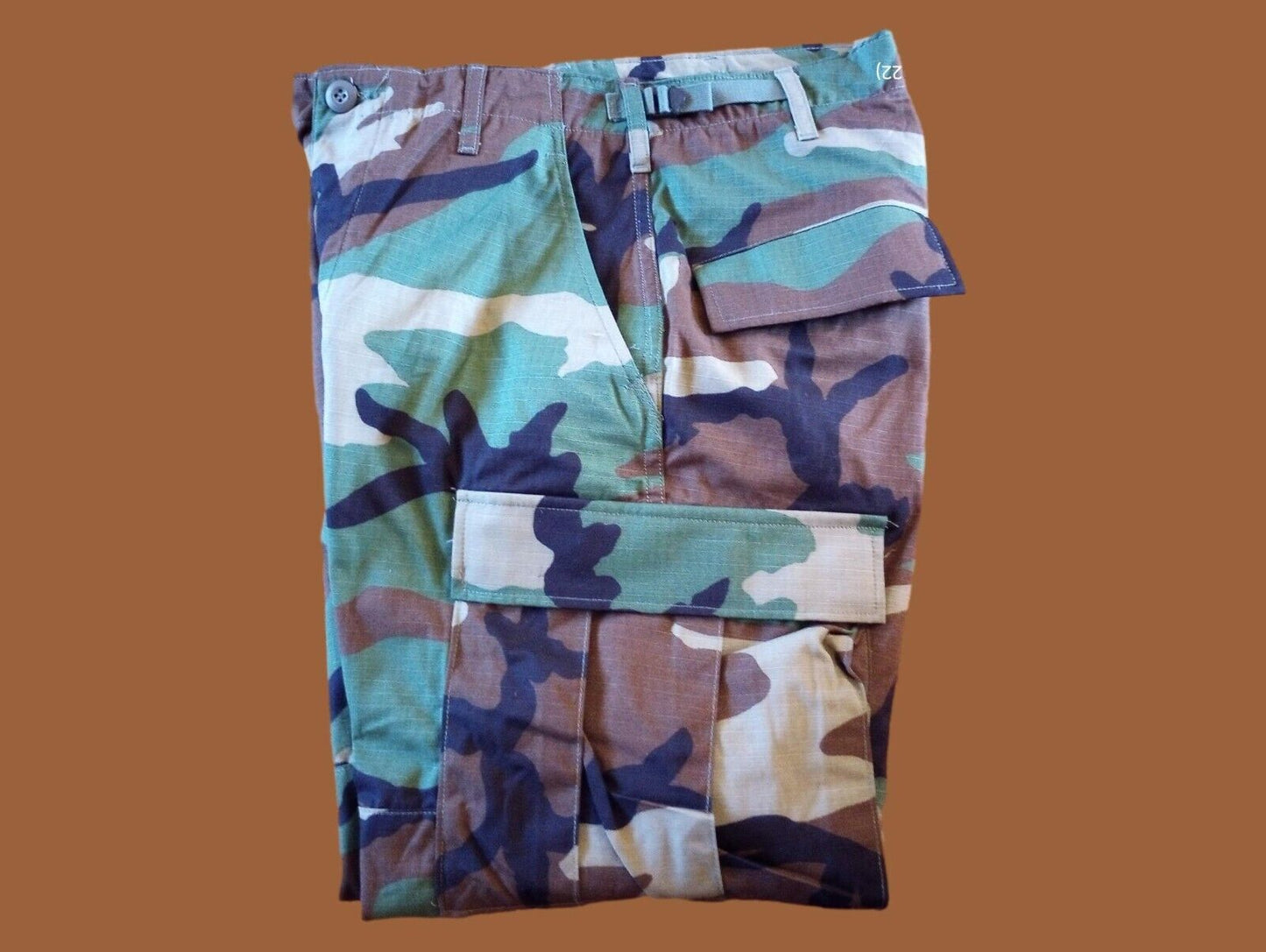 U.S MILITARY WOODLAND CAMOUFLAGE BDU PANTS RIP-STOP CARGO MEDIUM NEW