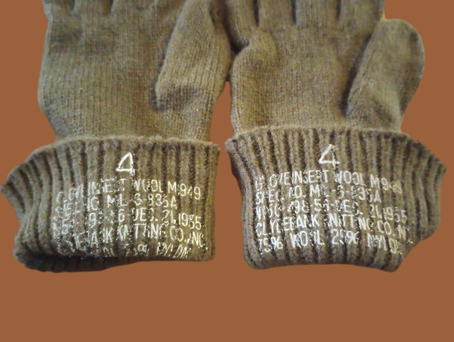 VINTAGE M49 U.S MILITARY GLOVE INSERT LINERS WOOL COLD WEATHER 1955 KOREAN ERA