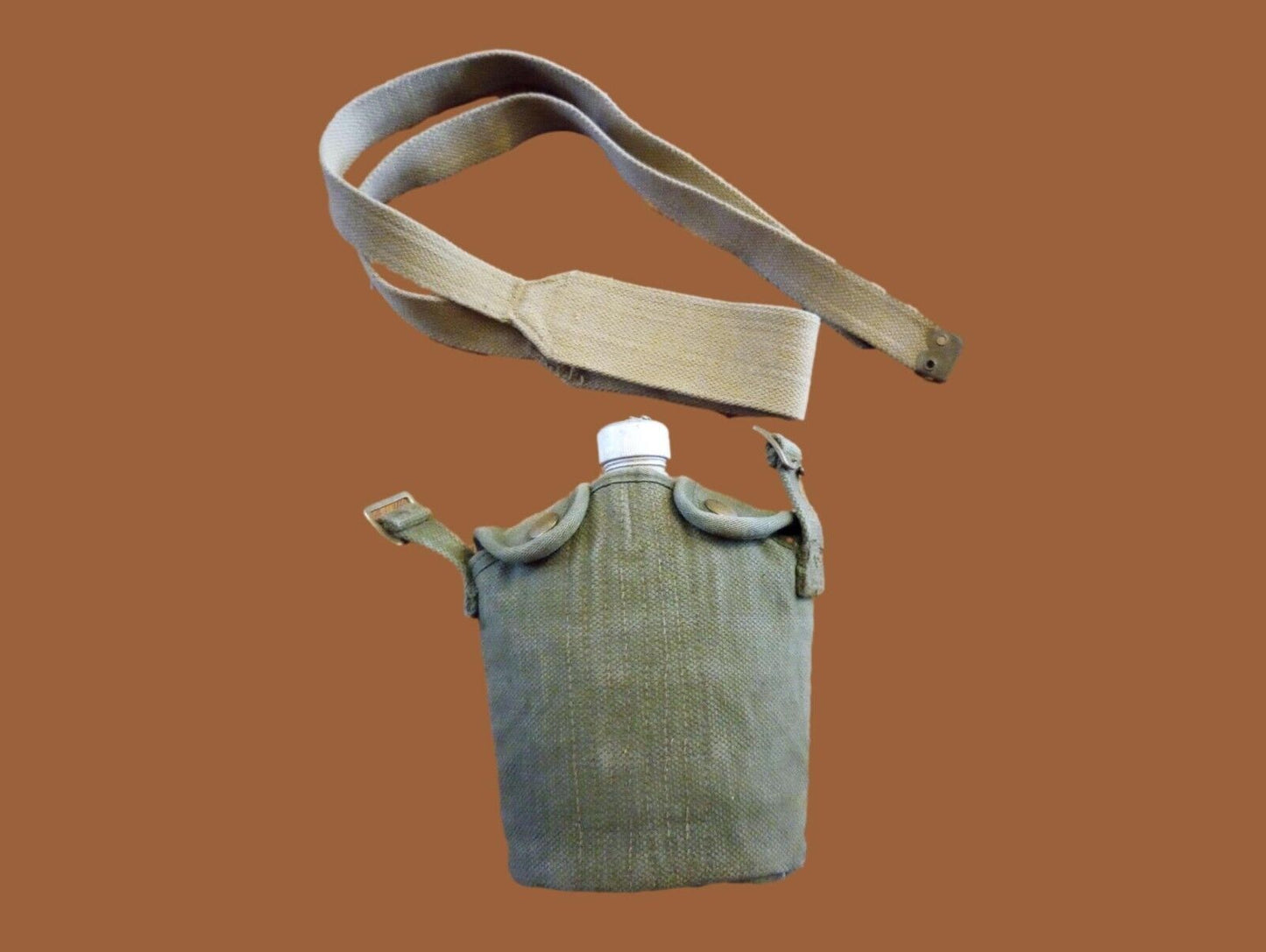 Vintage Military Canteen With Shoulder Strap And Cover Original Surplus